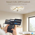 Ceiling Fan with Light and Remote, 3 Colour Temperatures, LED Mount Ceiling Fan Light for Bedroom, Gold Tone
