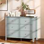 HOMCOM Fluted Dresser, 6 Drawer Chest of Drawers for Bedroom, Living Room, Hallway, Closet, Green