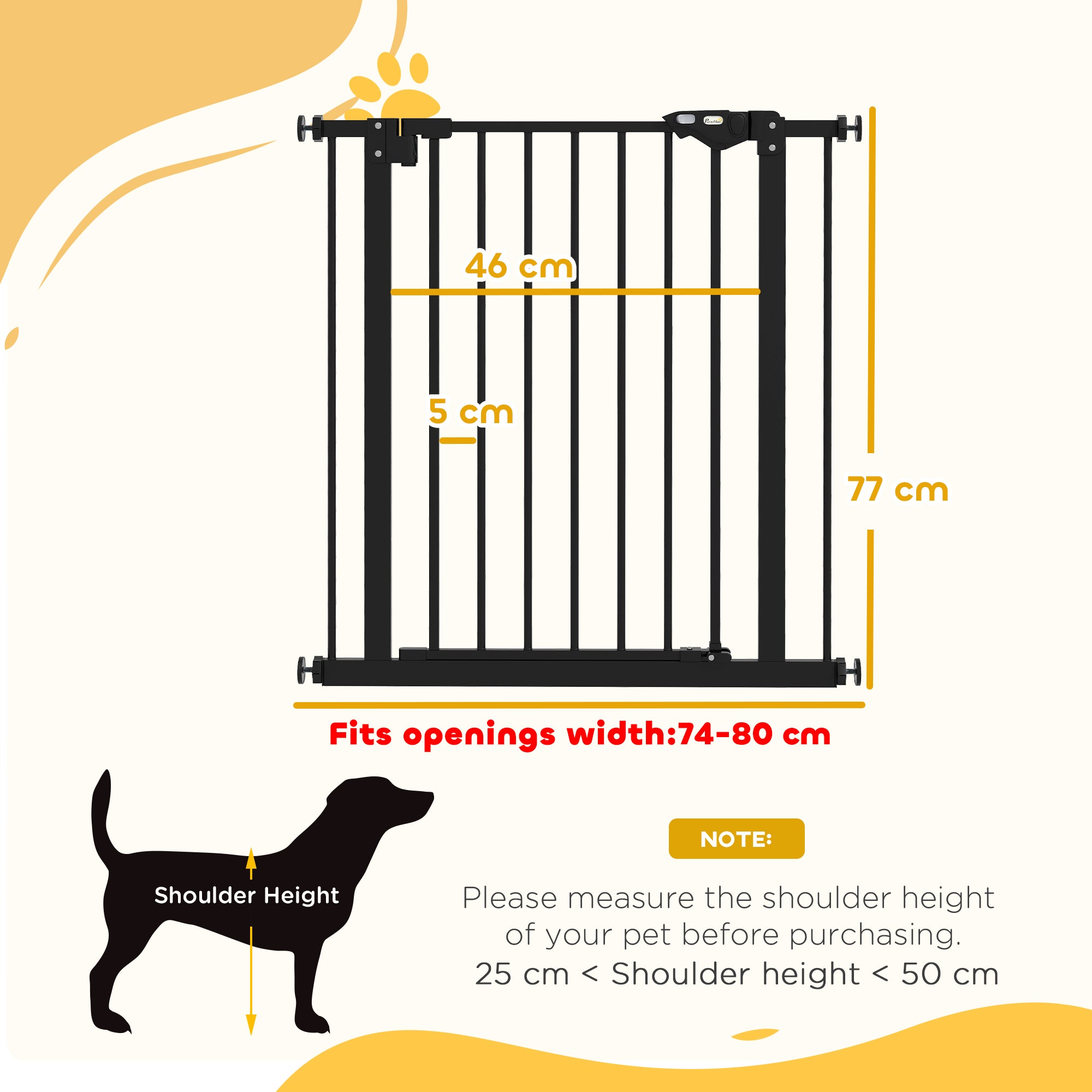PawHut Adjustable Safety Gate w/ One Extensions, Four Adjustable Screws, Black