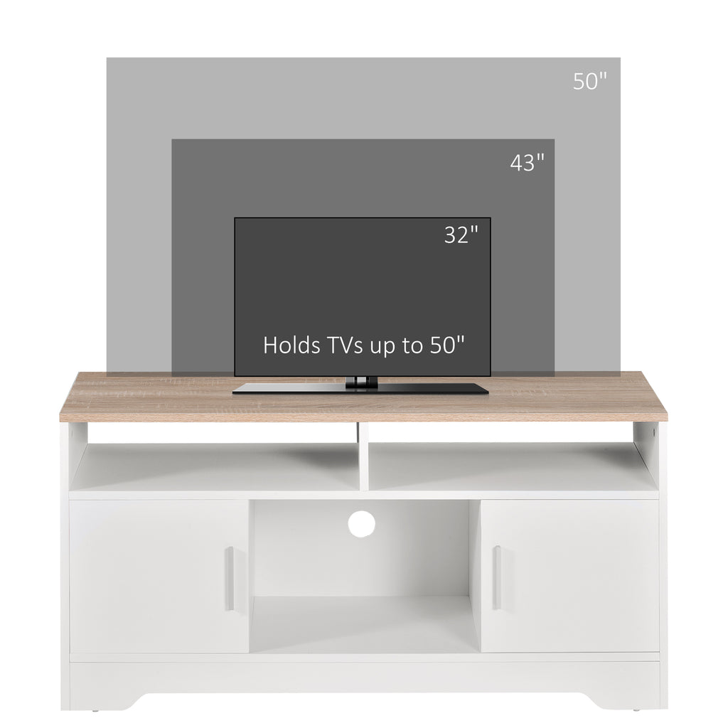 TV Stand Cabinet up to 50", Modern TV Unit with Storage, Open Shelves and Cable Management for Living Room, Bedroom, White