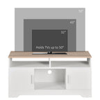 TV Stand Cabinet up to 50", Modern TV Unit with Storage, Open Shelves and Cable Management for Living Room, Bedroom, White
