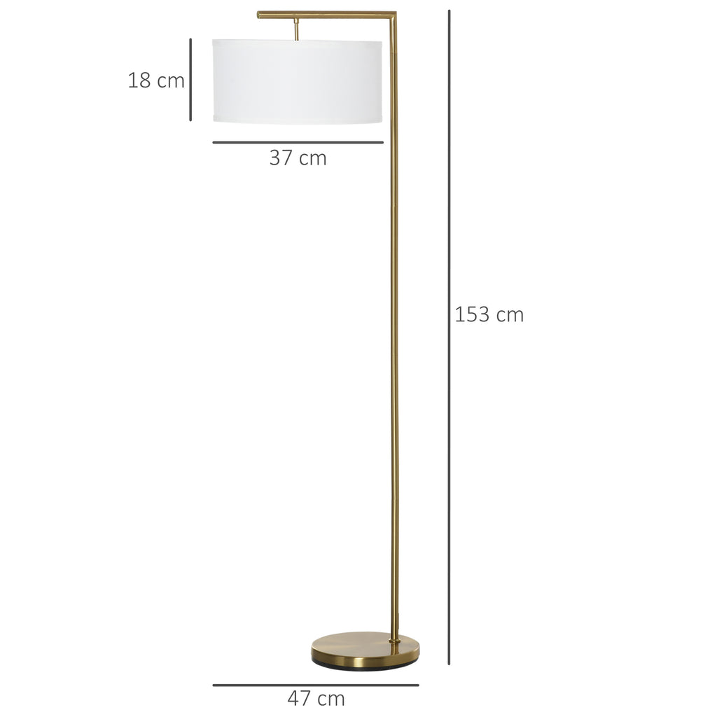 Floor Lamp, Modern Standing Lamp with Linen Lampshade, Round Base for Living Room, Bedroom, Dining Room, 153cm, Gold Tone and White
