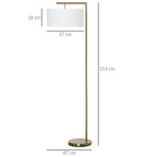 Floor Lamp, Modern Standing Lamp with Linen Lampshade, Round Base for Living Room, Bedroom, Dining Room, 153cm, Gold Tone and White
