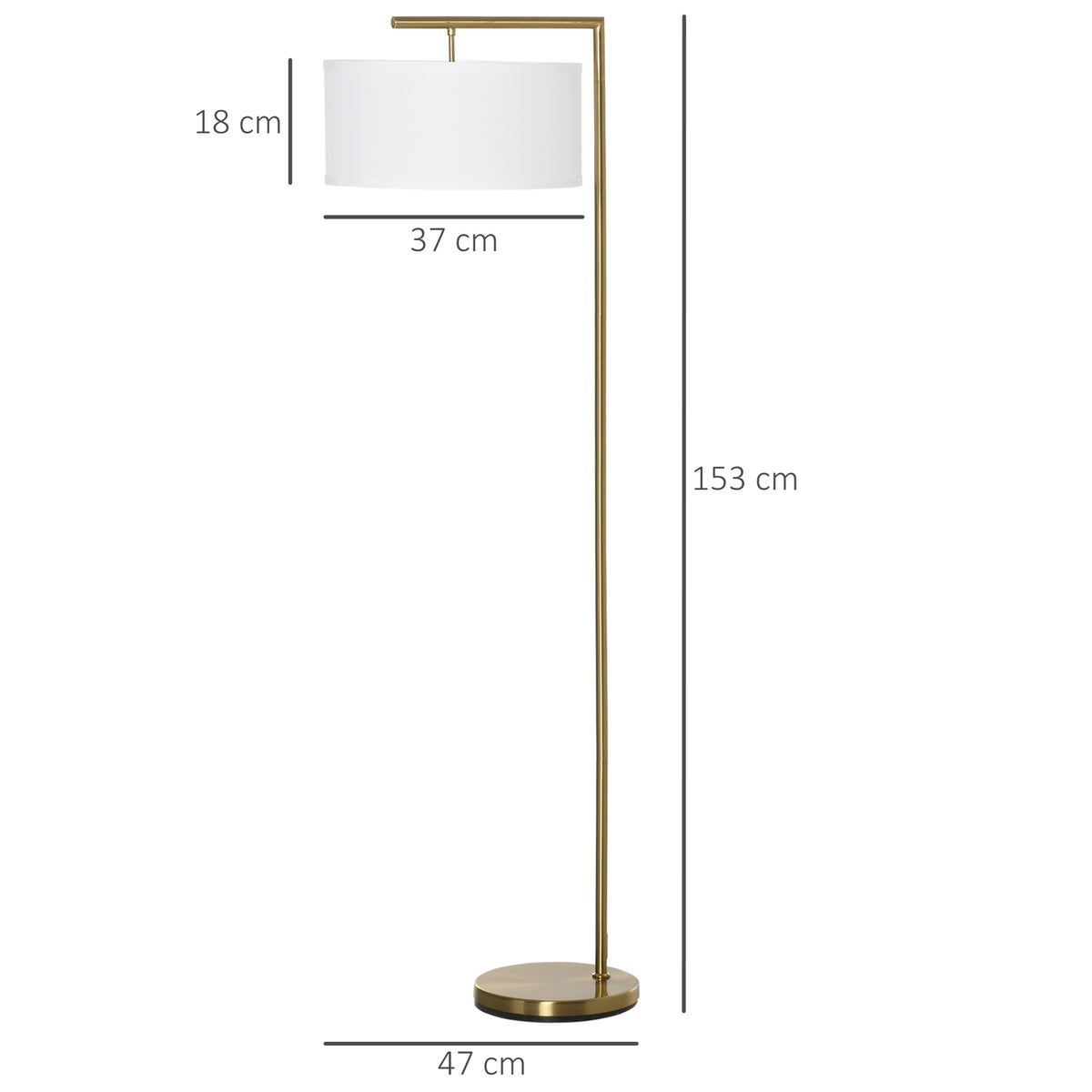 Floor Lamp, Modern Standing Lamp with Linen Lampshade, Round Base for Living Room, Bedroom, Dining Room, 153cm, Gold Tone and White