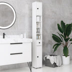 kleankin 180cm Slim Bathroom Cabinet with 9-layered Independent Storage for Family-friendly Storage  - White