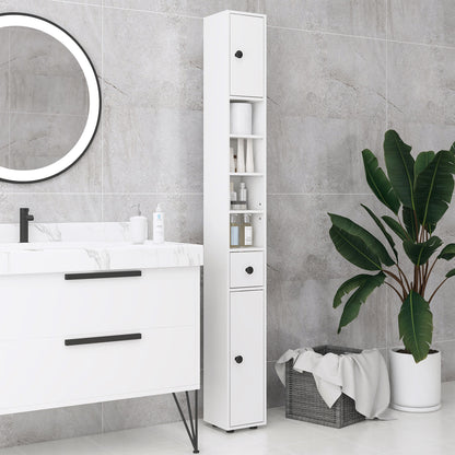 kleankin 180cm Slim Bathroom Cabinet with 9-layered Independent Storage for Family-friendly Storage  - White