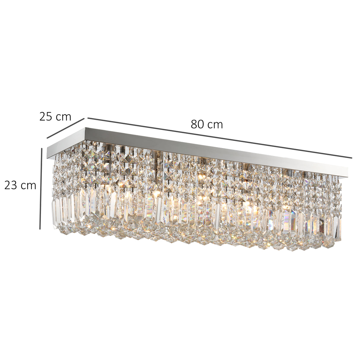 Modern Crystal Ceiling Light Square Crystal Chandelier for Living Room, Dining Room, Hall, 5 x E14 Lamp Holders, Silver, 80 x 25 x 23cm