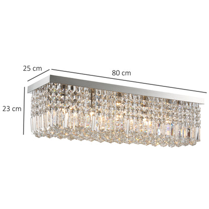 Modern Crystal Ceiling Light Square Crystal Chandelier for Living Room, Dining Room, Hall, 5 x E14 Lamp Holders, Silver, 80 x 25 x 23cm