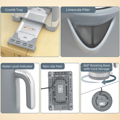 Sleek Textured Kettle and Toaster Set - Grey