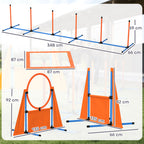 PawHut Seven-Piece Dog Agility Equipment Set with Weave Poles, Jump Ring, Hurdle, Pause Box, Carry Bag, Orange