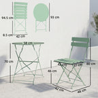 Outsunny Folding Garden Bistro Set, Outdoor Round Bistro Table and Chairs Set 2 with Electrophoresis Metal Frame, Light Green