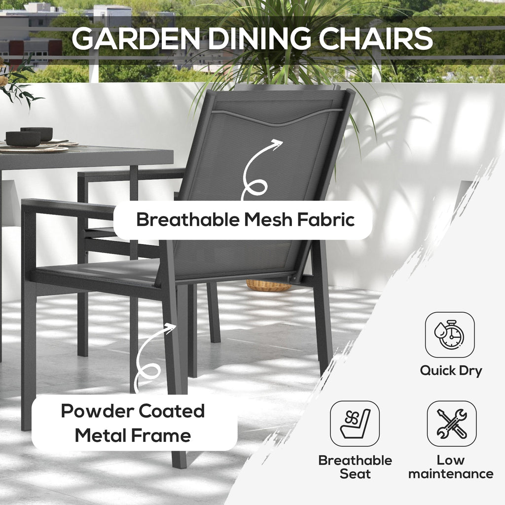 Outsunny Five-Piece Metal Dining Set, with Glass-Top Table - Grey