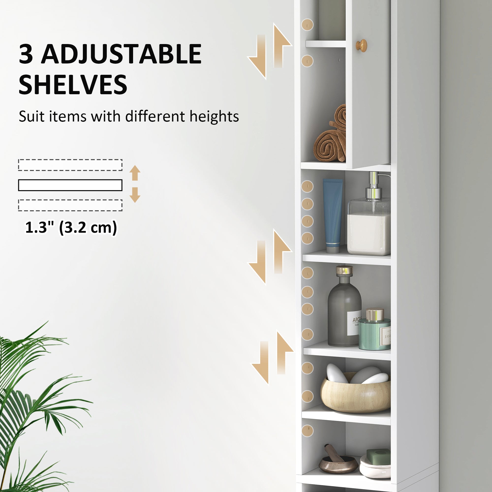 HOMCOM 178 cm Narrow Tall Bathroom Cabinet - White