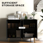 HOMCOM Sideboard Buffet Cabinet, Modern Kitchen Storage Cabinet with Adjustable Shelves and Metal Legs, Black