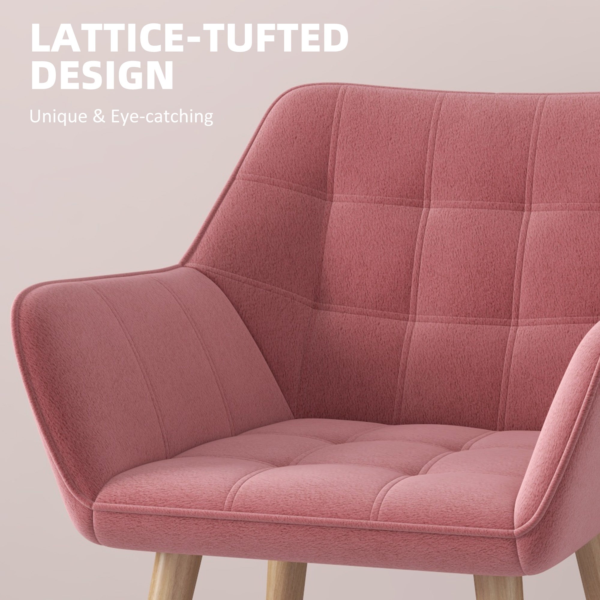 Set of 2 Accent Chair, Arm Chair with Slanted Back, Thick Padding and Rubber Wooden Legs for Living Room, Pink