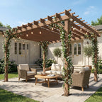 Outsunny 3.6 x 3 m Wooden Pergola Kit, Garden Pergola Gazebo Grape Trellis with Triangle Supports, Maple Wood-effect