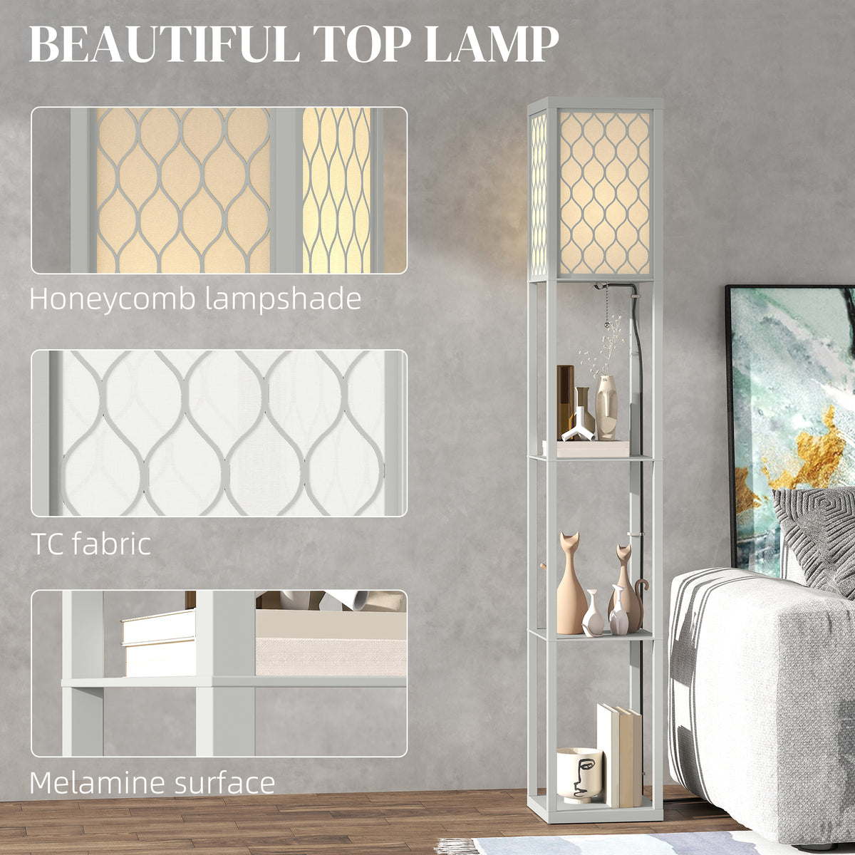 Three-Shelf Standing Lamp - Grey/White