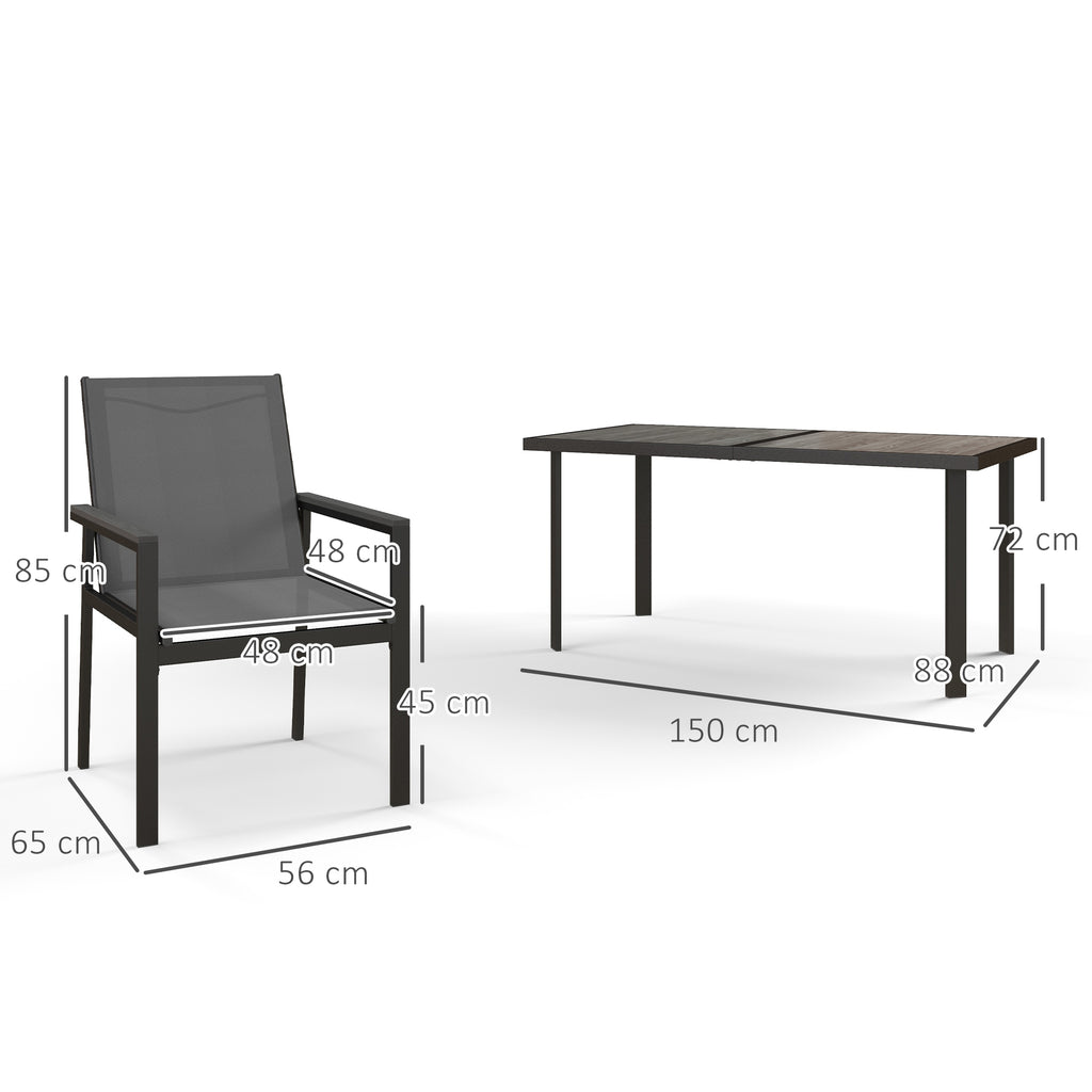 Outsunny Seven-Piece Metal Dining Set, with Glass-Top Table - Grey