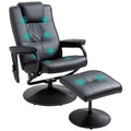 HOMCOM Swivel Recliner Chair and Footstool, Faux Leather Massage Recliner Armchair with Remote Control and Round Wrapped Base, Black