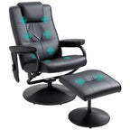 HOMCOM Swivel Recliner Chair and Footstool, Faux Leather Massage Recliner Armchair with Remote Control and Round Wrapped Base, Black