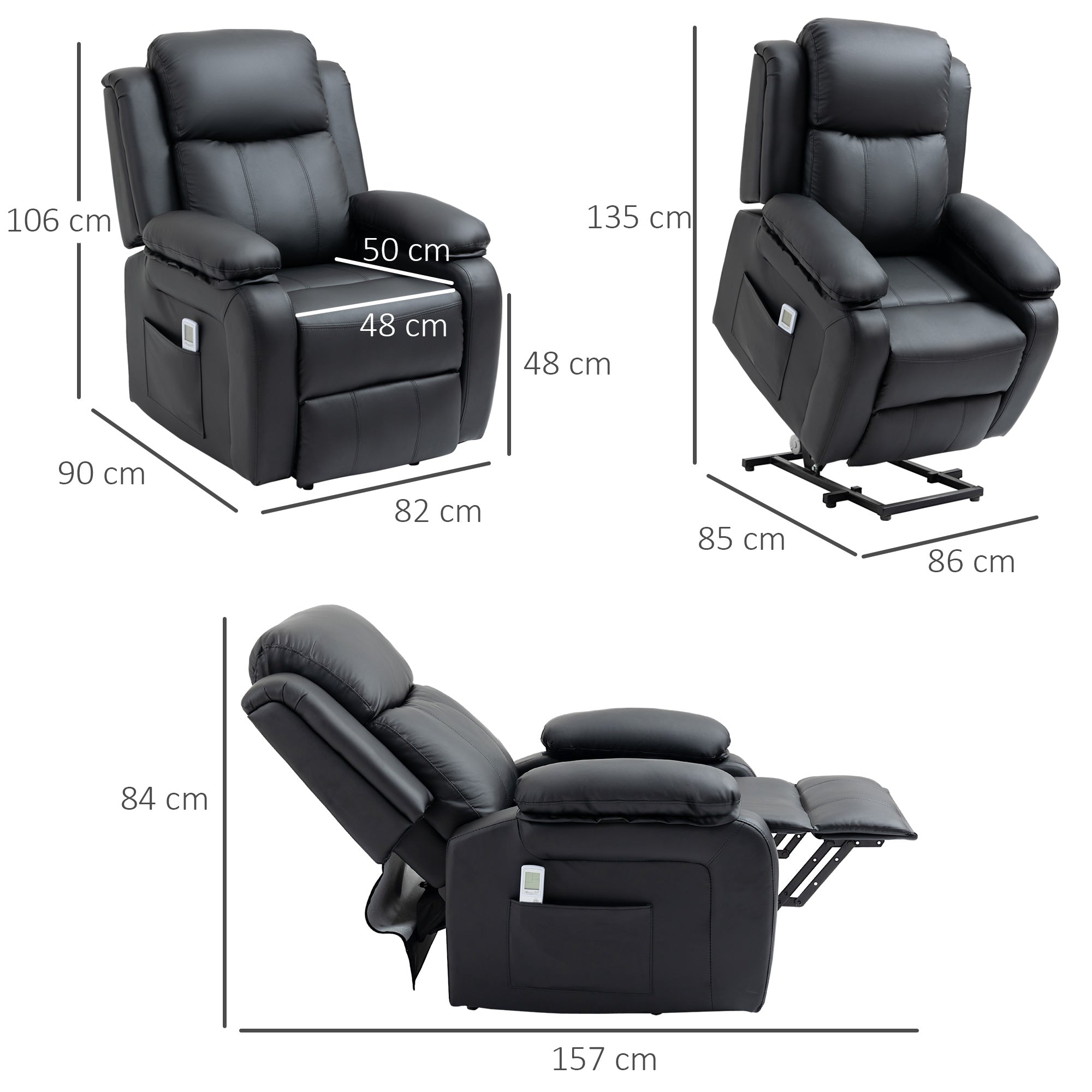 HOMCOM Riser and Recliner Chair with Vibration Massage, PU Leather Power Lift Chair for Elderly, Black