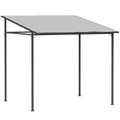 Outsunny 2.4 x 2.4 m Wall Mounted Pergola Gazebo with PA Coating Fabric, Metal Frame, UPF30+, Lean to Garden Gazebo, Light Grey