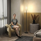 Floor Lamp for Living Room, Modern Standing Lamp with Linen Shade & Foot Switch, Minimalist Tall Pole Lampshade for Bedroom, Office, White