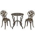 Outsunny Outdoor Bistro Set Vintage Rose Design Patio Furniture Set with Round Table and 2 Chairs Metallic Finish