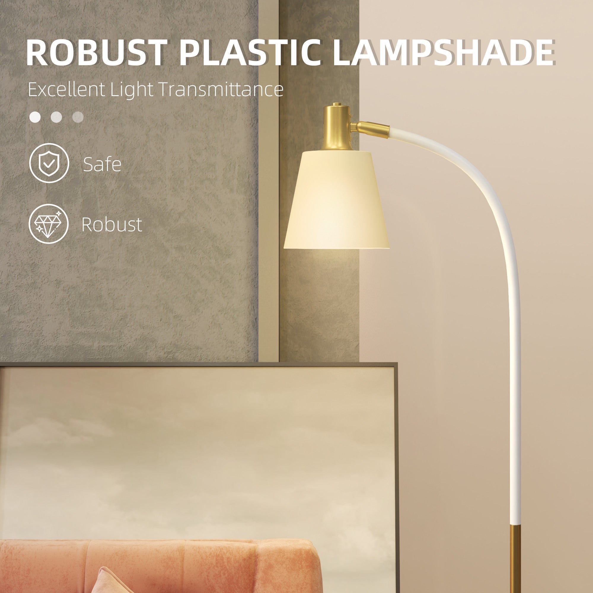Floor Lamp for Living Room, Spotlight Reading Standing Lamp with Adjustable Height, Rocker on/off Switch, Indoor Task Lighting for Bedroom, Office,  White (Bulb not Included)
