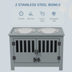 PawHut Raised Dog Bowls, Pet Feeding Station, with Storage, Food and Water Bowls, for Large Dogs - Grey