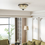 Crystal Chandelier Ceiling Light with 168 Octagonal Beads, Vintage 2-Light Flush Mount Ceiling Light for Living Room, Bedroom, Hallway, Dining Room, Black