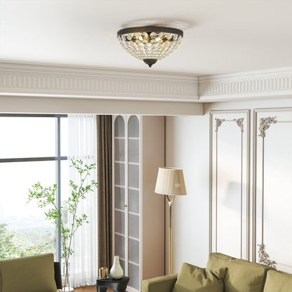 Crystal Chandelier Ceiling Light with 168 Octagonal Beads, Vintage 2-Light Flush Mount Ceiling Light for Living Room, Bedroom, Hallway, Dining Room, Black