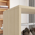 Open Wardrobe on Wheels, Bedroom Wardrobe with Clothes Hanging Rail, 2 Storage Shelves, Mobile Garment Rack for Cloakroom, Hallway, Natural