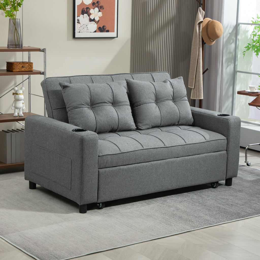 HOMCOM 2 Seater Sofa Bed Pull-Out Sofa Bed for Small Space - Charcoal Grey
