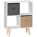 HOMCOM Freestanding 4 Cube Unit Cabinet Unit w/ 3 Fabric Drawers Handles Home Office Storage Shelves