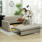 HOMCOM 2 Seater Sofa Bed with Hidden Storage, Pull Out Convertible Bed Settee, Modern Snow Flannel Loveseat Sofa Sleeper with 2 Cushions for Living Room, Guest Room, Light Brown