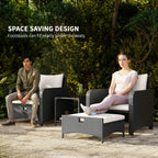 Outsunny Five Piece Rattan Garden Furniture Set with 2-Tier Coffee Table and Ottomans  - Cream White