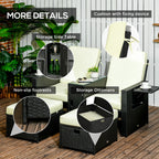 Outsunny 5PC PE Rattan Sun Lounger, Outdoor Wicker 5-level Adjustable Recliner Sofa Bed with Storage Side Table and Footstools, for Patio, Garden, Poolside, Black