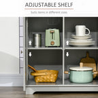 HOMCOM Sideboard with Rubberwood Top and Independent Storage Shelves for Dining Room, Kitchen - Grey