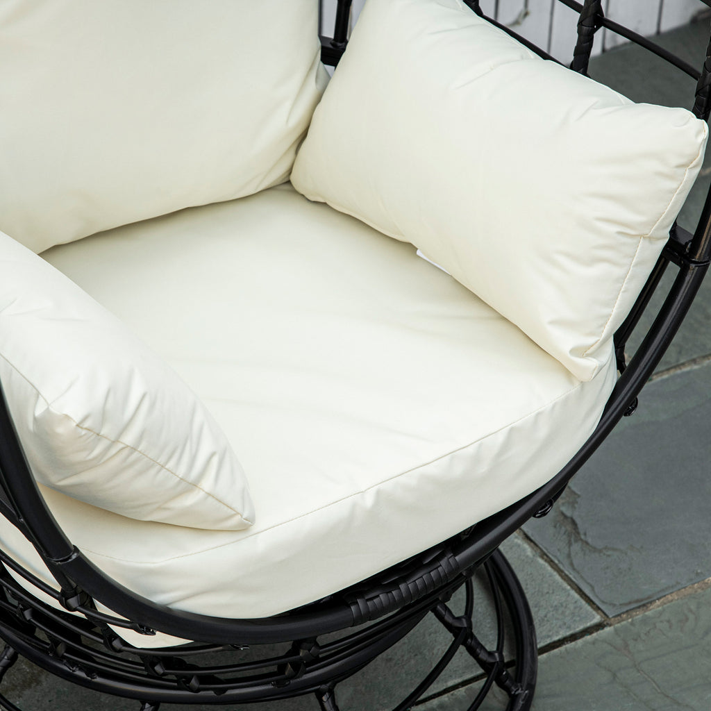 Outsunny 360° Swivel Egg Chair, Garden Rattan Swivel Chair with Thickened Cushion and Pillow, 150 KG Capacity for Indoor Outdoor, Balcony, Patio, Black