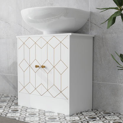 Under Sink Bathroom Cabinet, Under Sink Cabinet with Adjustable Shelf and Open Compartment for Basin with or without Pedestal, 60 x 30 x 60cm, White