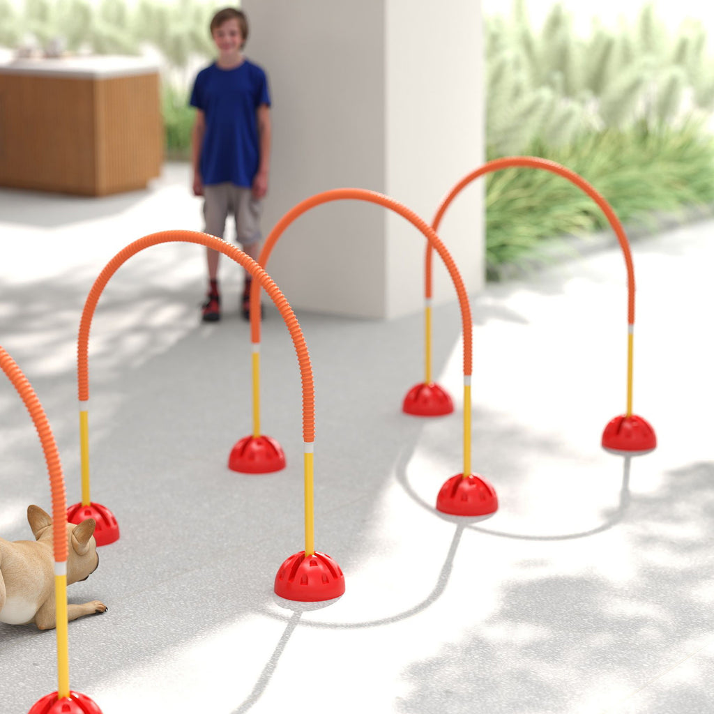PawHut 4-Piece Dog Agility Training Equipment with 4 Adjustable Width Doors, Bag, for Garden, Orange