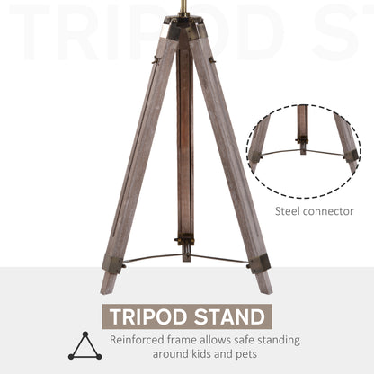 Industrial Tripod Floor Lamp, Nautical Searchlight with Adjustable Height, Wood Legs, E14 Lamp Base for Living Room, Bedroom, Grey and Bronze