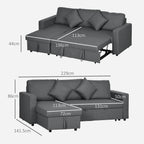 HOMCOM 3 Seater Sofa Bed with Storage, Delivered to Your Home for Free, Dark Grey
