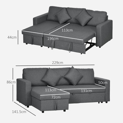 3 Seater Sofa Bed with Storage, Delivered to Your Home for Free, Dark Grey