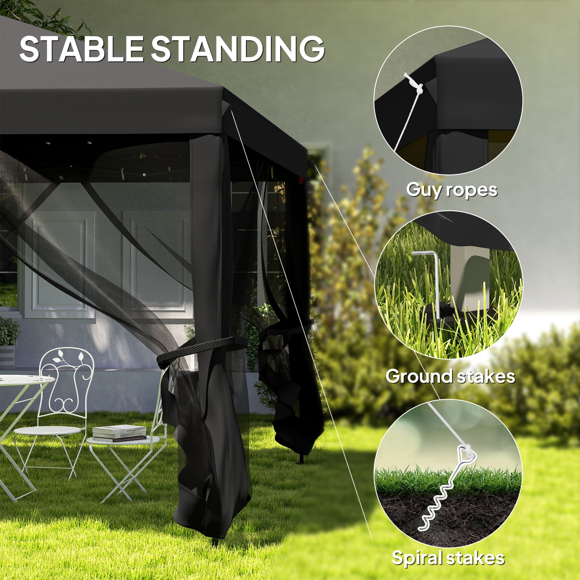 Outsunny 3 x 3 m Pop Up Gazebo, 420D Garden Tent Canopy with Removable Mesh Sidewall Netting, Carry Bag for Garden Patio Outdoor, Black