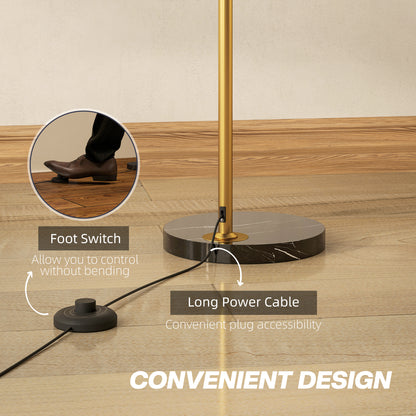 167cm Arc Floor Lamp for Living Room, Modern Adjustable Standing Lamp with Foot Switch, Faux Black Marble Base and Bell Shade for Home Offices, Bedrooms, Gold Tone