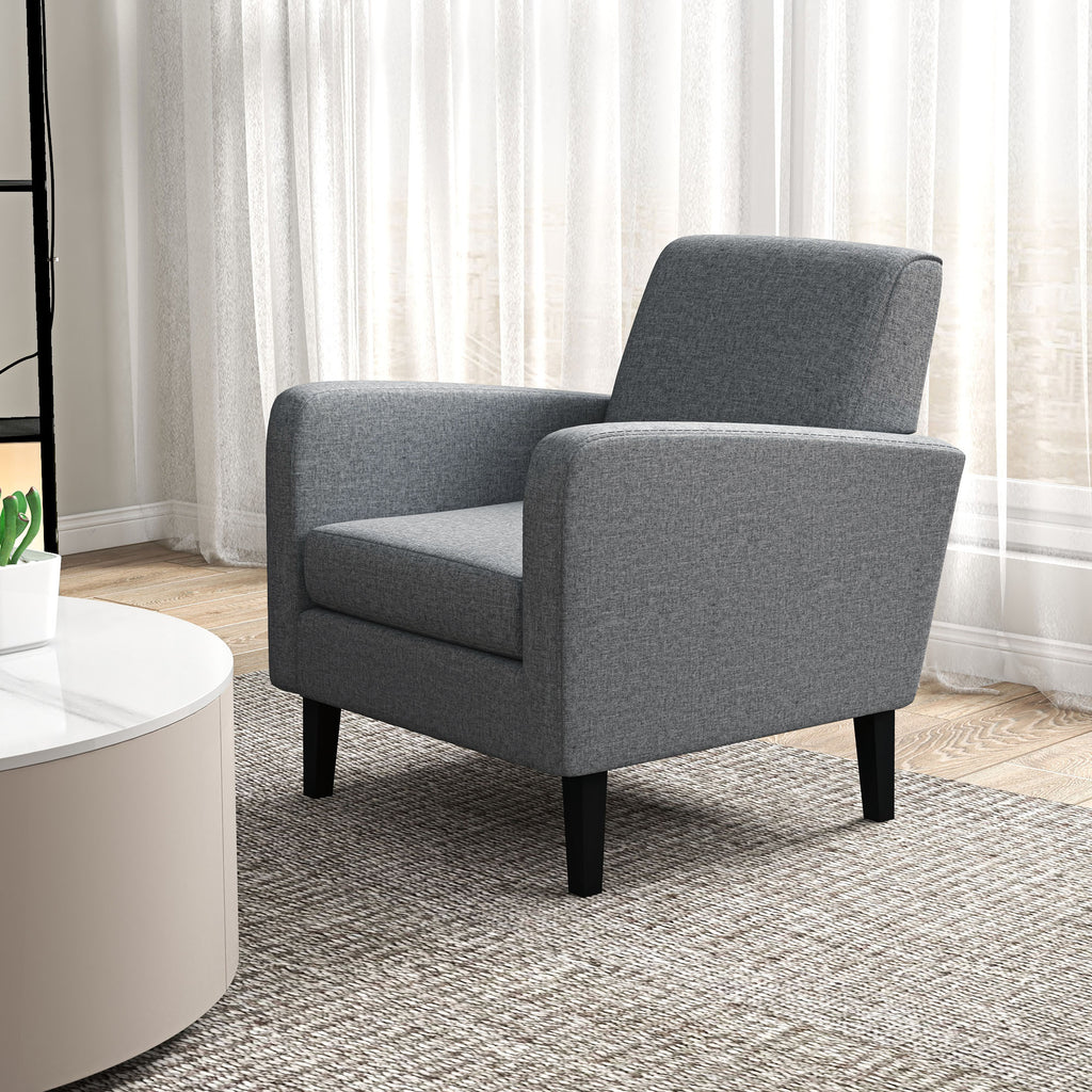 HOMCOM 2 Pieces Modern Armchairs with Rubber Wood Legs, Upholstered Accent Chairs, Single Sofa for Living Room, Bedroom, Grey
