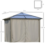 Outsunny 3 x 3(m) Hardtop Gazebo Canopy with Polycarbonate Roof, Aluminium Frame, Permanent Pavilion Garden Gazebo with Netting and Curtains for Patio, Deck, Dark Grey