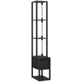 Floor Lamp with Shelves, LED Column Modern Standing Lamp with Fabric Drawer, Adjustable Brightness, Foot Switch for Living Room, Bedroom, Office, Black